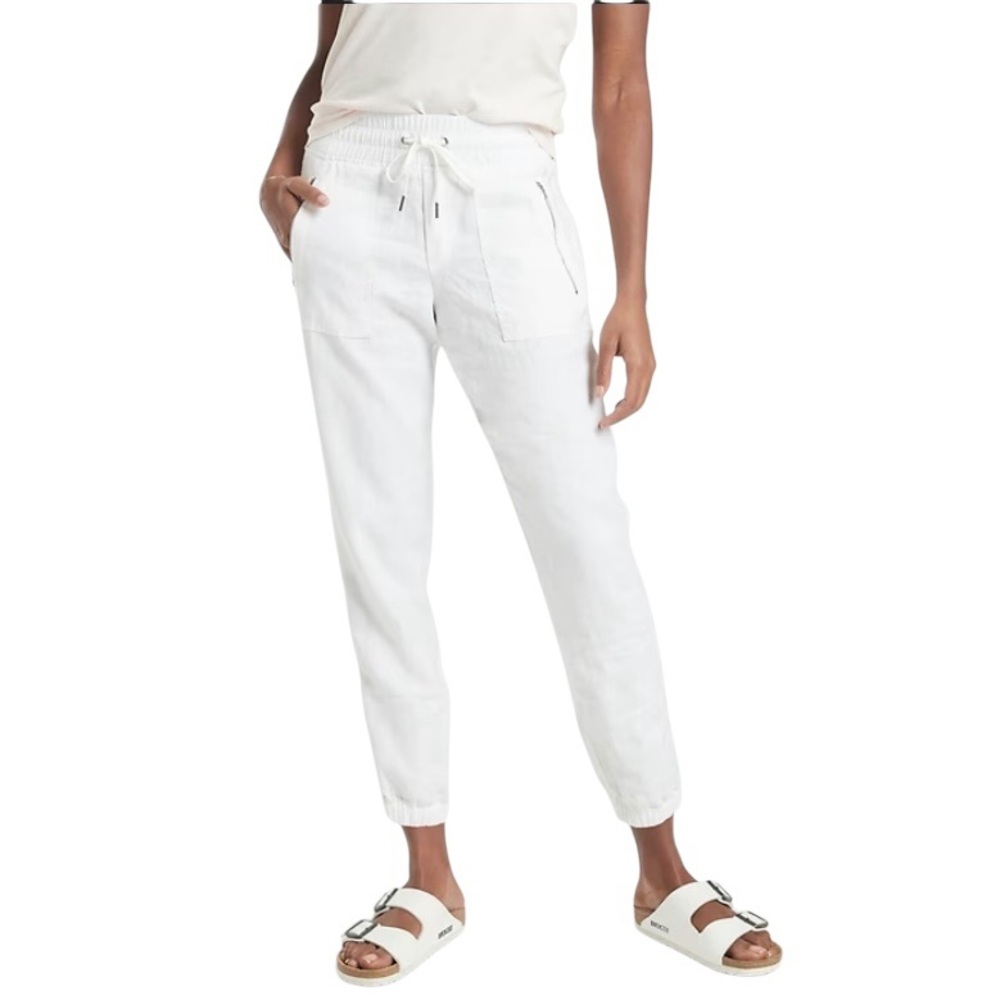 Athleta White Cropped Drawstring Joggers